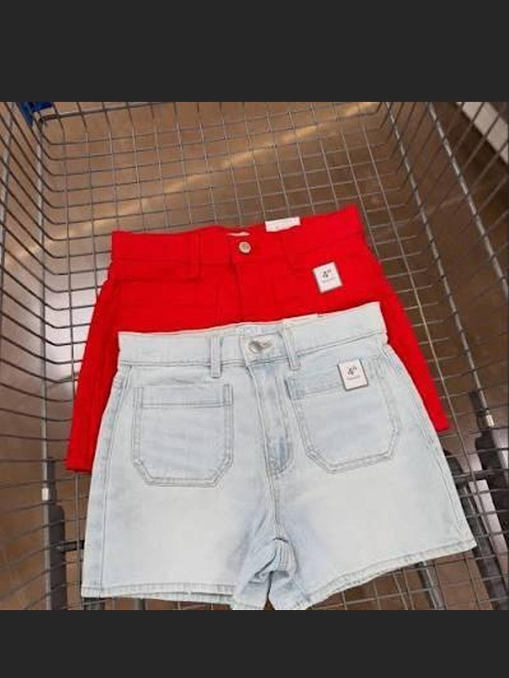 High-Waist Denim Shorts Duo - Light Wash & Bright Red Time And Try Size 10